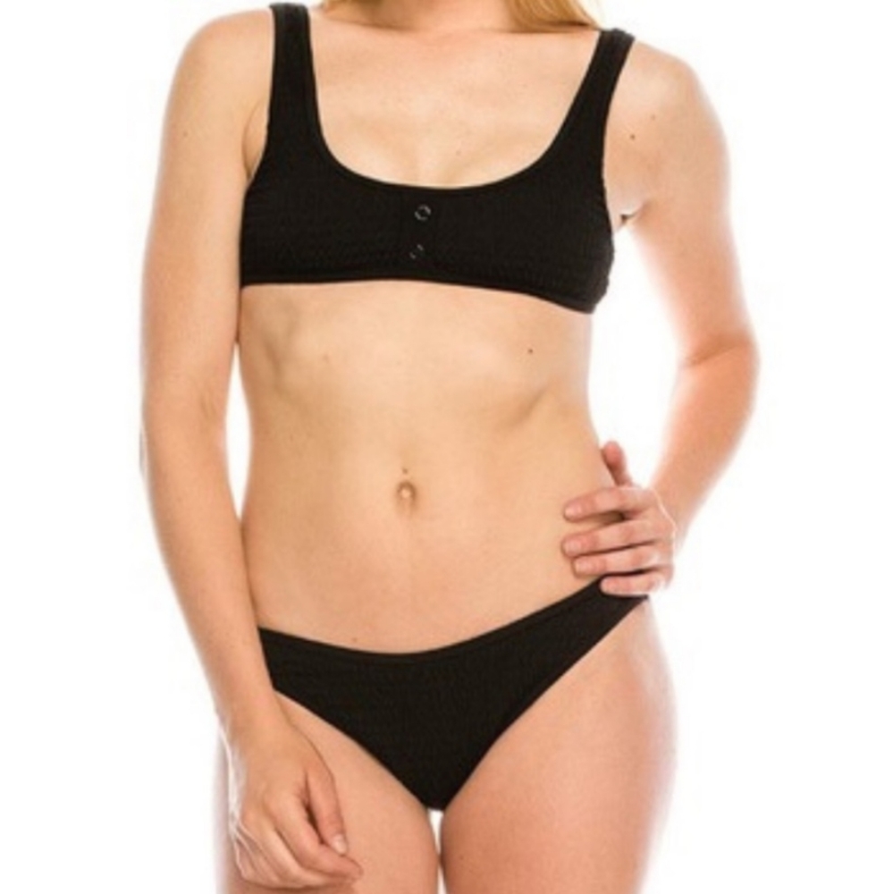 Kendall + Kylie Black Henley Smoked Bikini Set Size Large